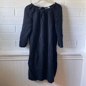 EUC Stateside Black Cupro Shift Dress LBD Reversible Neck with Bow Tie M Sezane